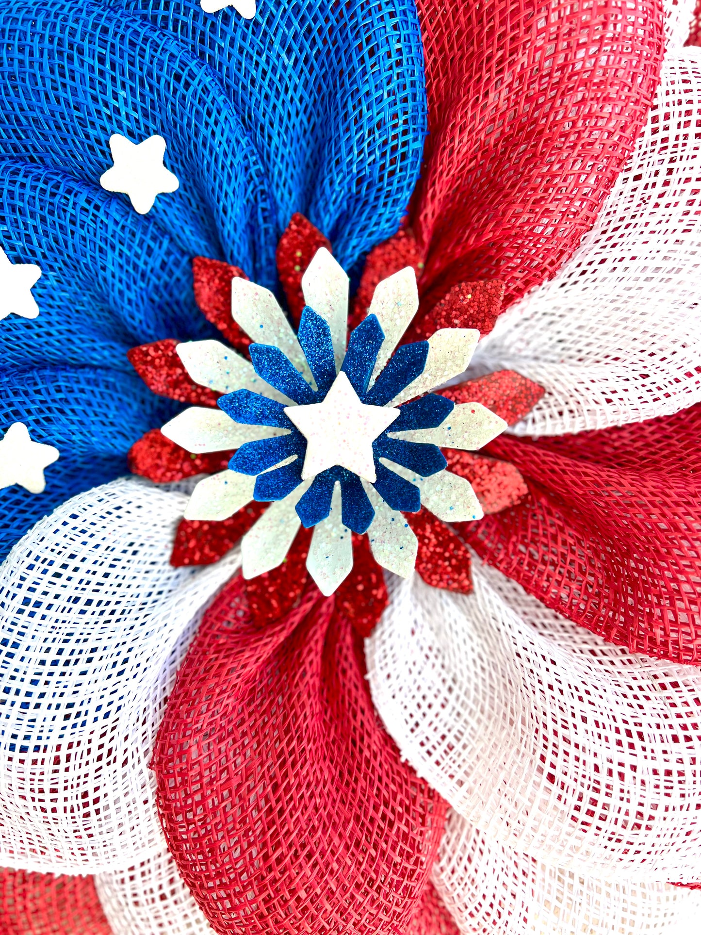 Patriotic Memorial Day Flower Stars Wreath for Front Door, Red White and Blue Fourth of July Floral Wreath, Cemetery or Welcome Home Wreath (Copy)