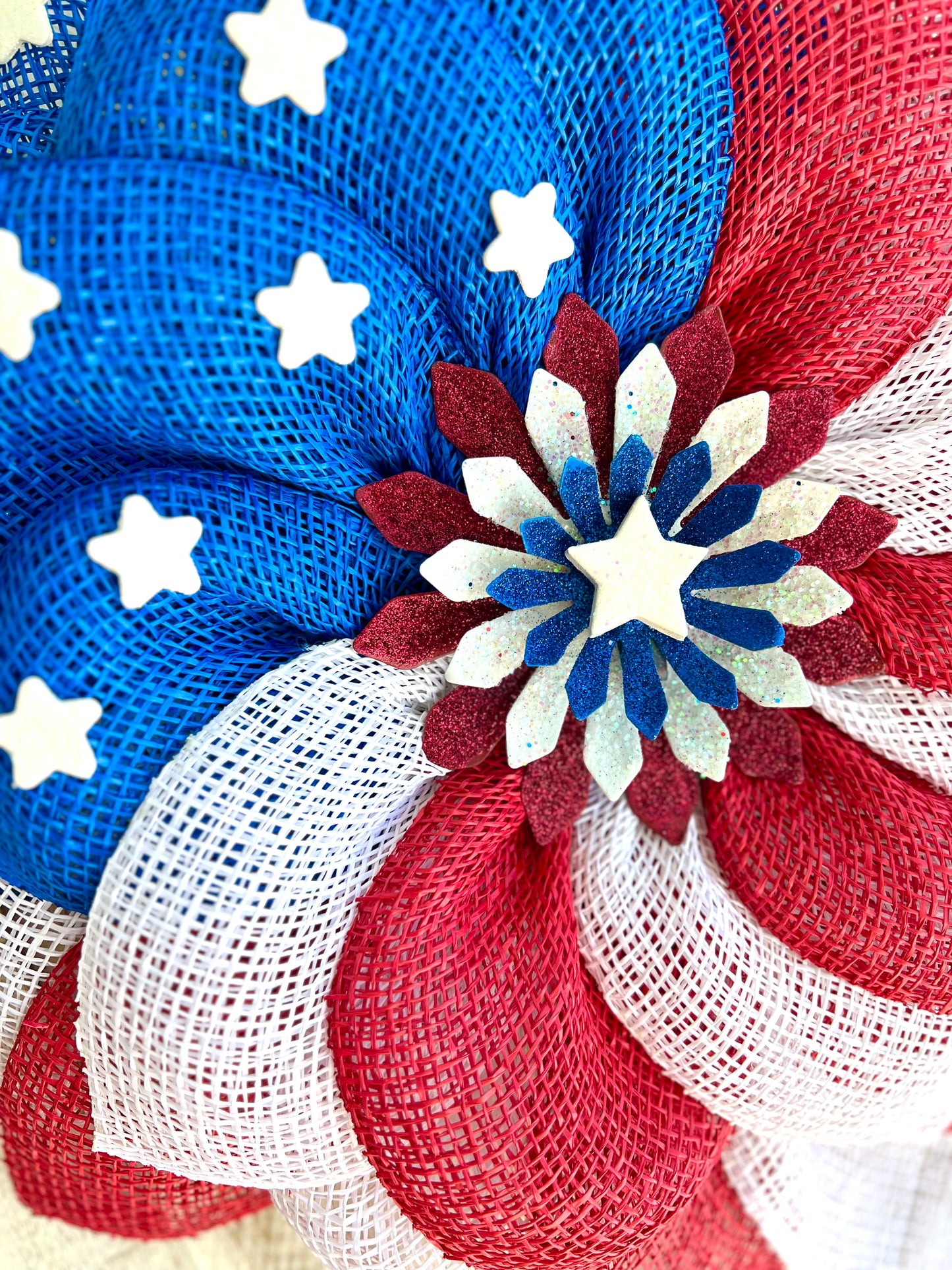 Patriotic Memorial Day Flower Stars Wreath for Front Door, Red White and Blue Fourth of July Floral Wreath, Cemetery or Welcome Home Wreath (Copy)