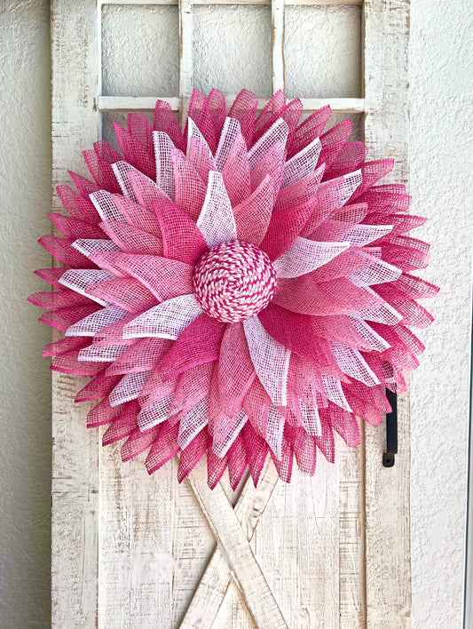 Pink Awareness Beach Starburst Wreath for front Door Pink Lanai Decoration Beach Wreath Tropical Wreath Seaside Coastal Mothers Day Gift