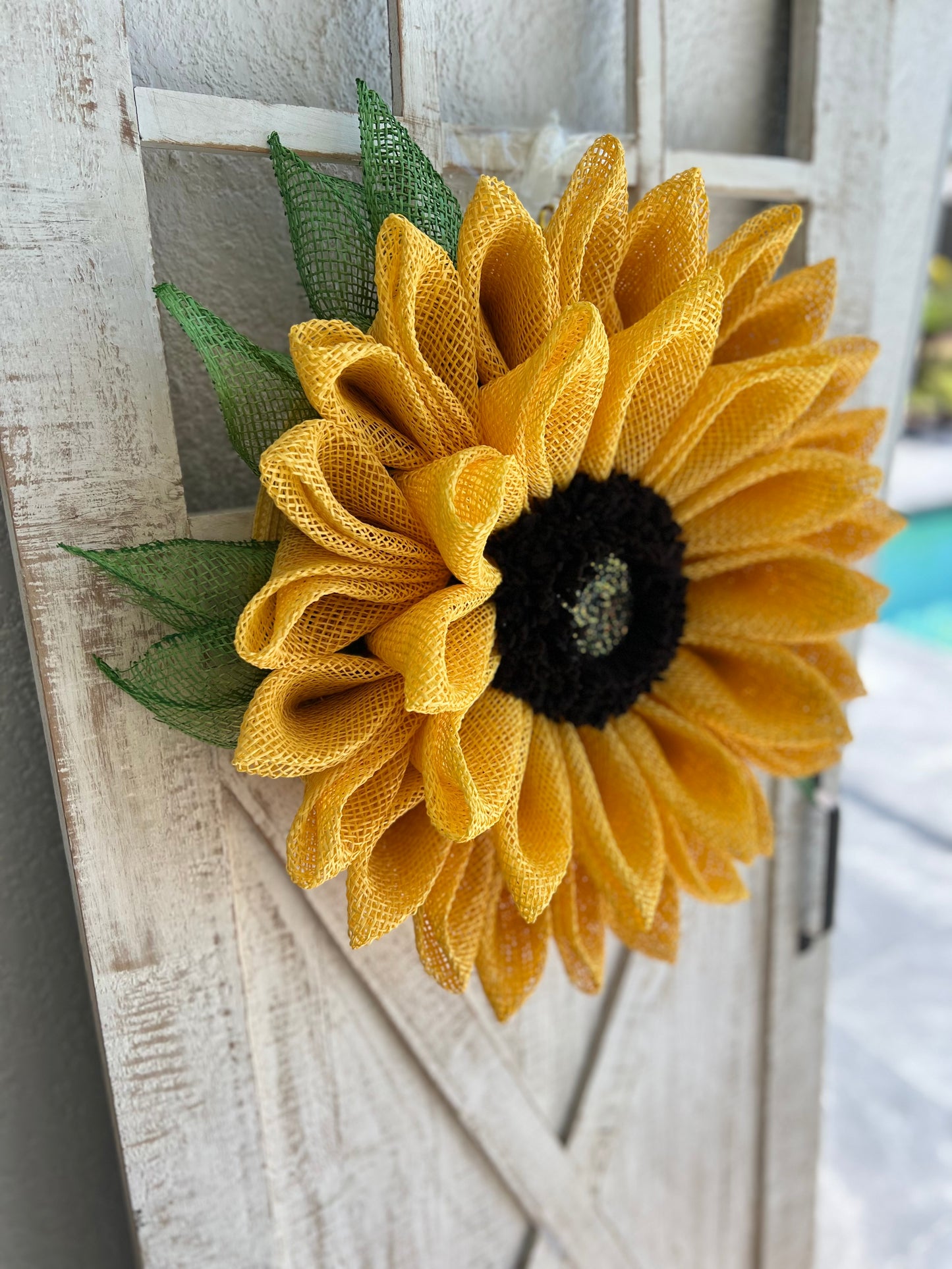 Yellow Sunflower Wreath with Leaves Sunflower Door Decoration for Front Door Flower Wreath Summertime Wreath Lanai Decor