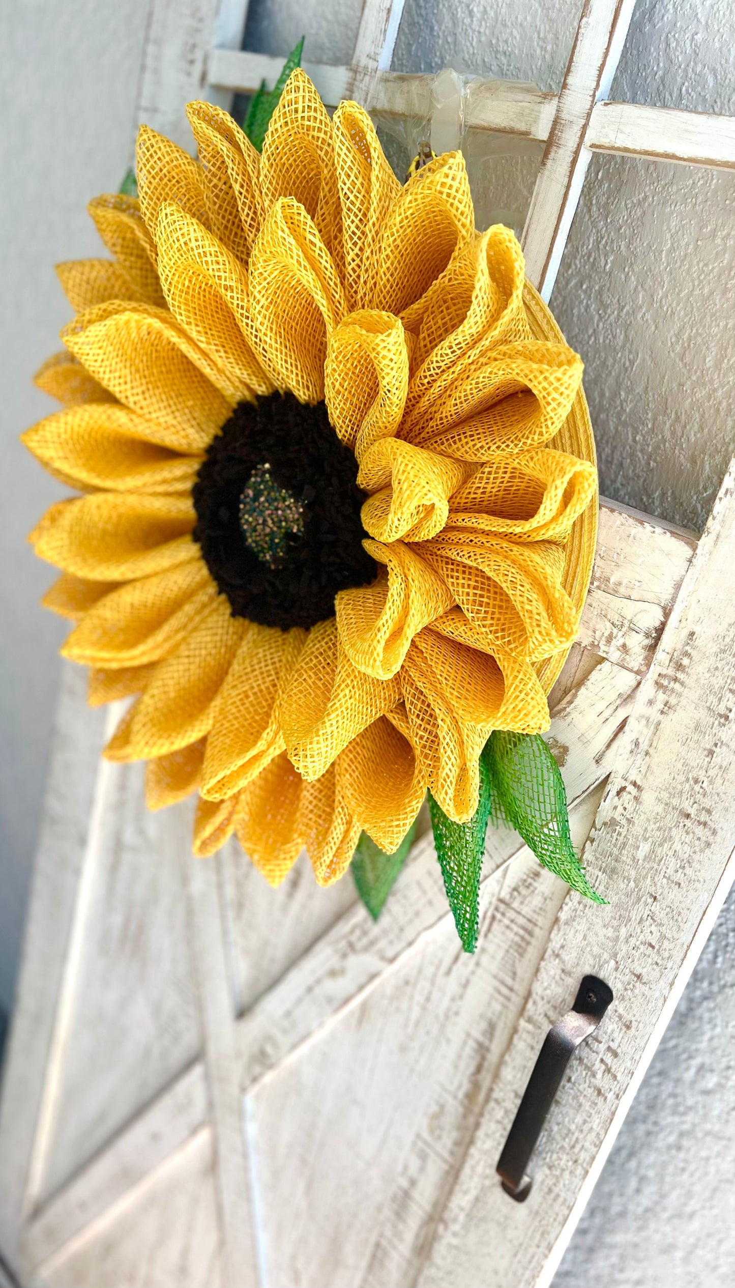 Yellow Sunflower Wreath with Leaves Sunflower Door Decoration for Front Door Flower Wreath Summertime Wreath Lanai Decor