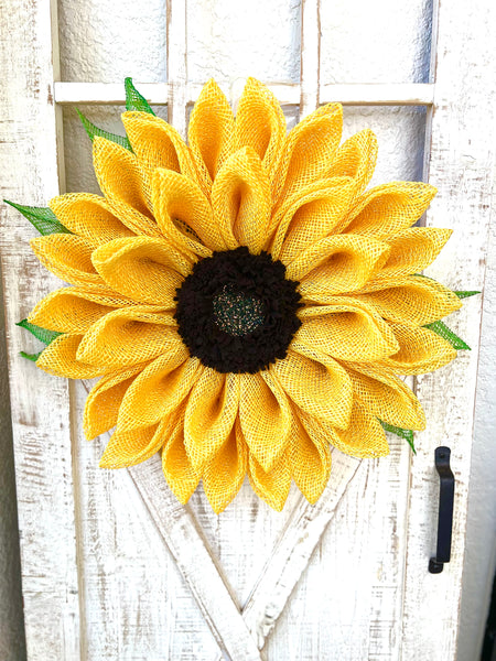 Yellow Sunflower Wreath with Leaves Sunflower Door Decoration for Front Door Flower Wreath Summertime Wreath Lanai Decor (Copy)