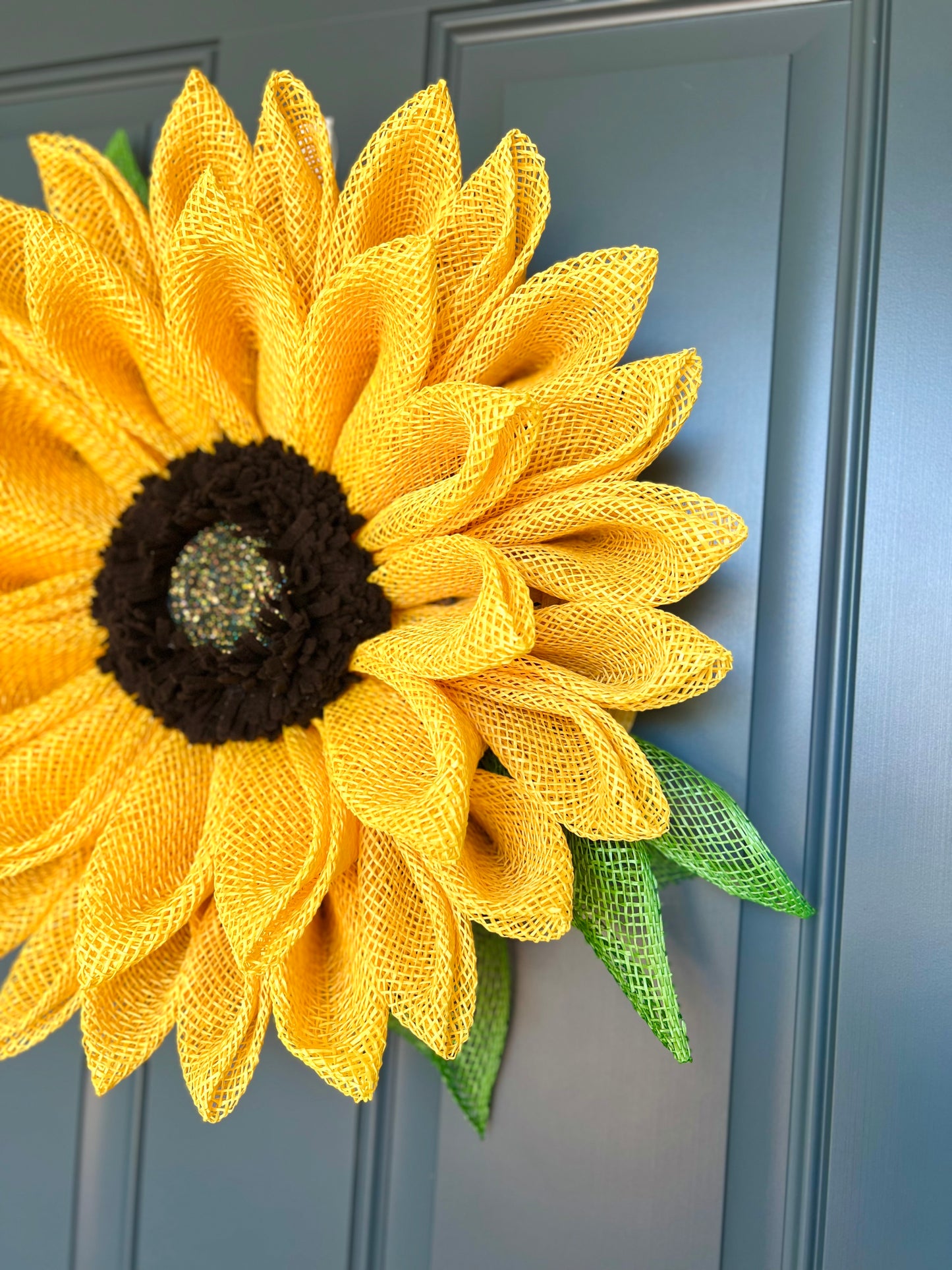 Yellow Sunflower Wreath with Leaves Sunflower Door Decoration for Front Door Flower Wreath Summertime Wreath Lanai Decor