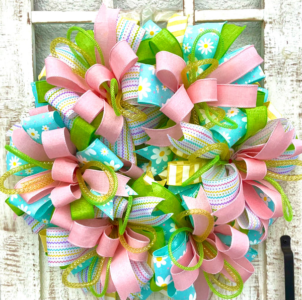 Spring Summer Mothers Day Wreath for Front Door, Springtime Gift for Mom, Everyday Wreath, Housewarming Gift, Patio, Party, Fun Gift, Bright