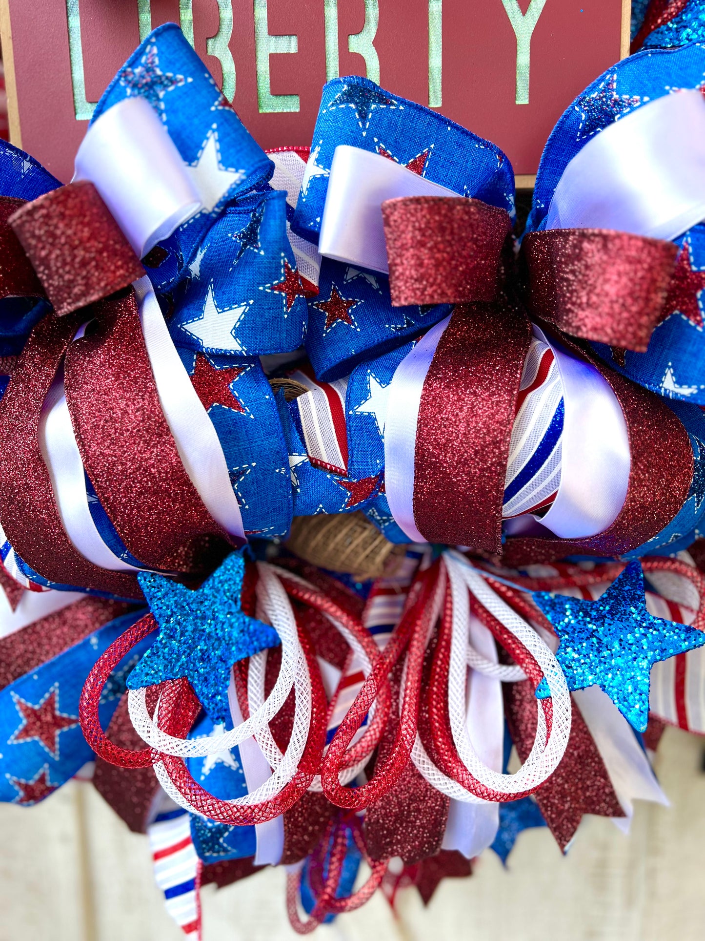 Patriotic Wreath for Front Door, Memorial Day Wreath, Red White Blue 4th of July USA Wreath, Welcome Home Military Liberty Wreath, July 4th