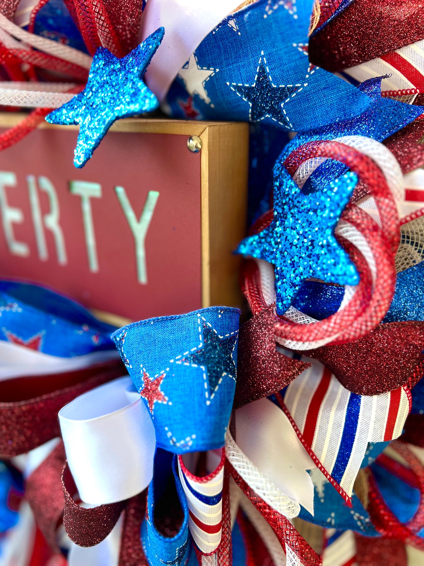 Patriotic Wreath for Front Door, Memorial Day Wreath, Red White Blue 4th of July USA Wreath, Welcome Home Military Liberty Wreath, July 4th