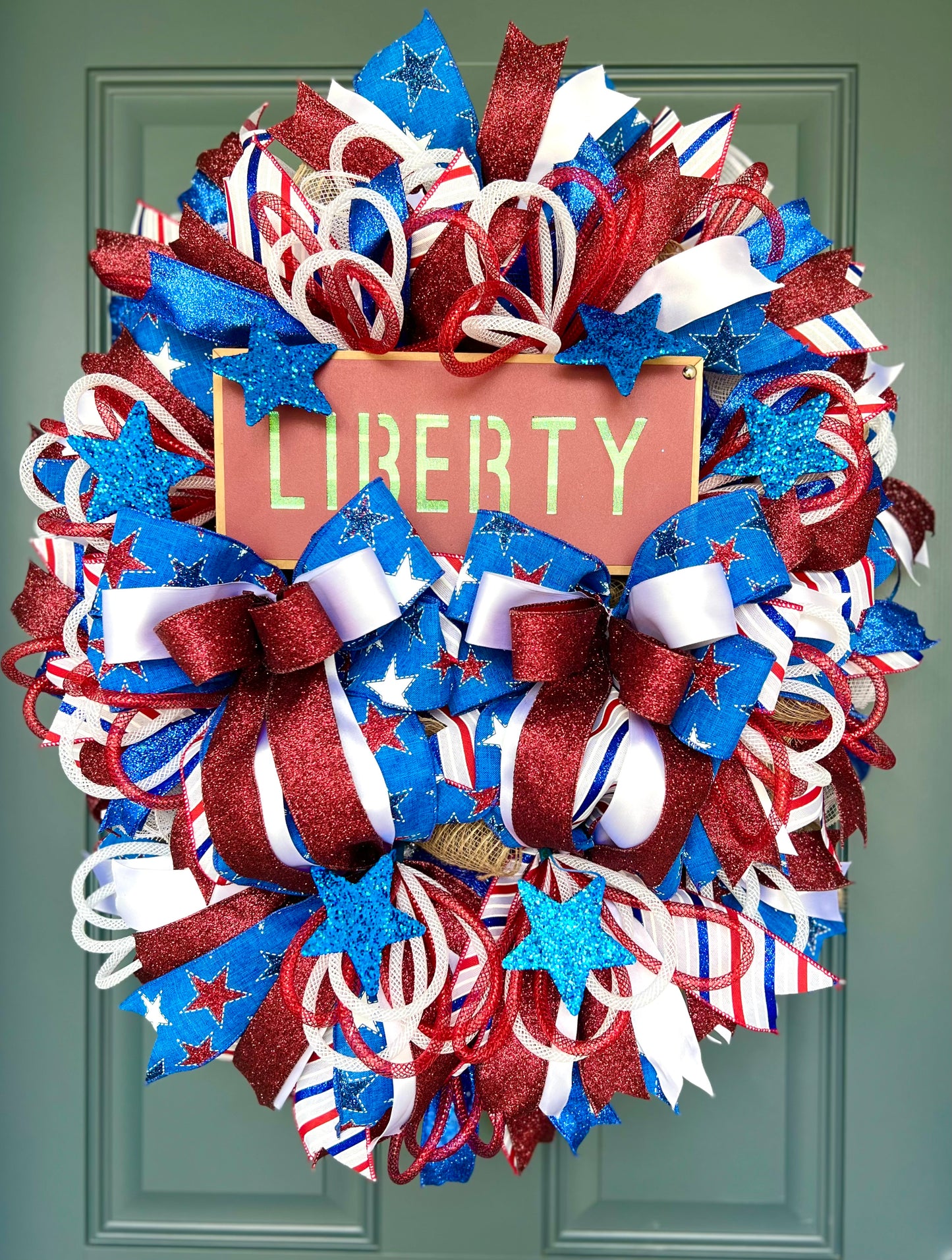 Patriotic Wreath for Front Door, Memorial Day Wreath, Red White Blue 4th of July USA Wreath, Welcome Home Military Liberty Wreath, July 4th
