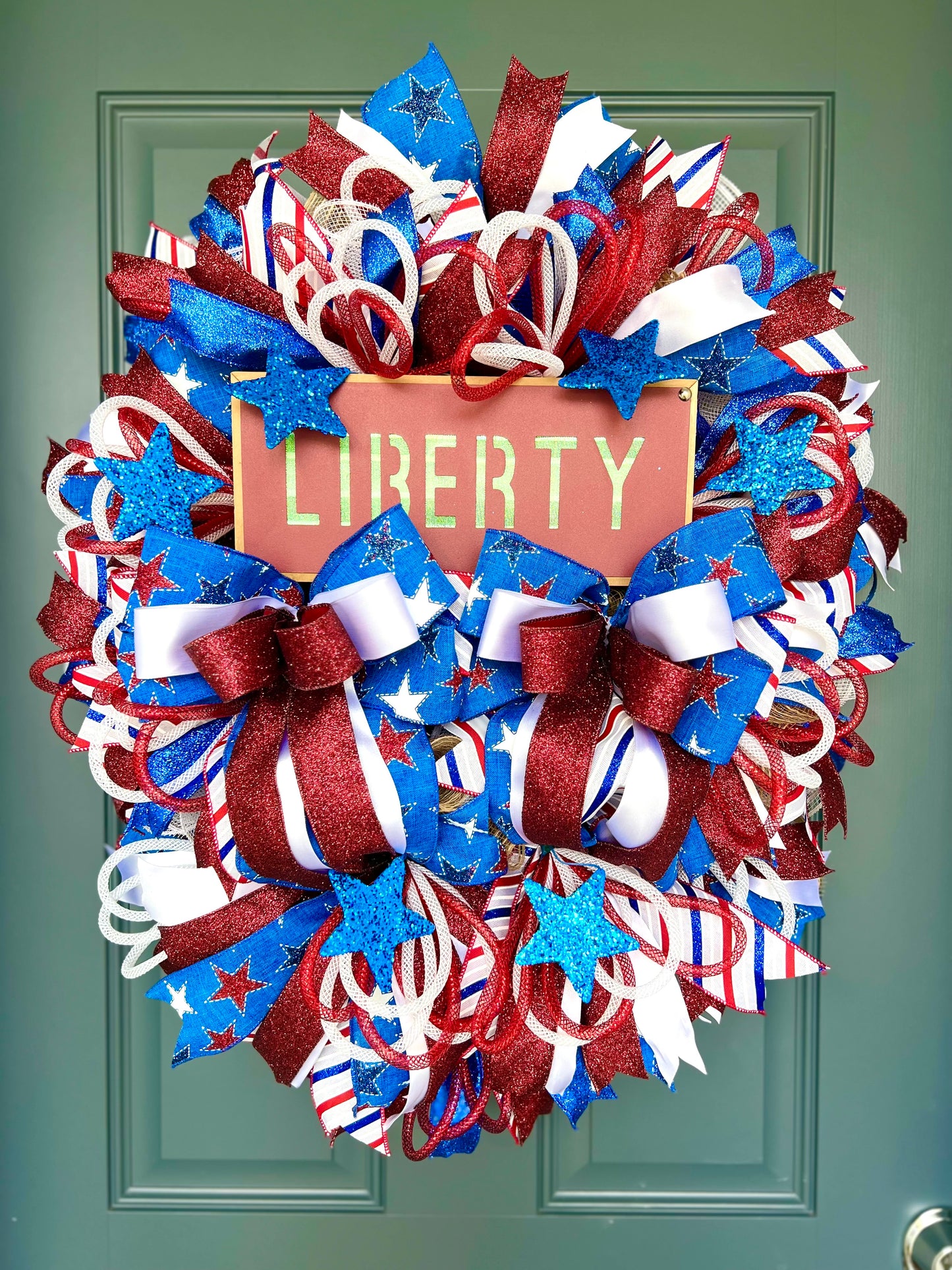 Patriotic Wreath for Front Door, Memorial Day Wreath, Red White Blue 4th of July USA Wreath, Welcome Home Military Liberty Wreath, July 4th
