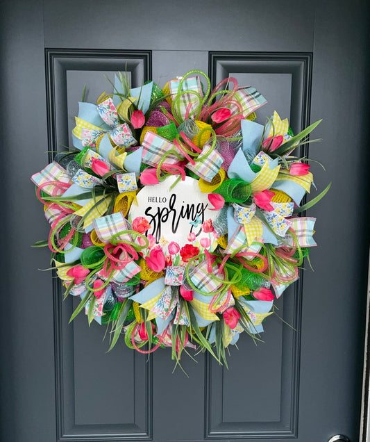 Spring Wreath for Front Door Tulip Wreath Gift for Mom Gift for Her Spring Decoration Spring Deco Easter Wreath Spring Door Hanger