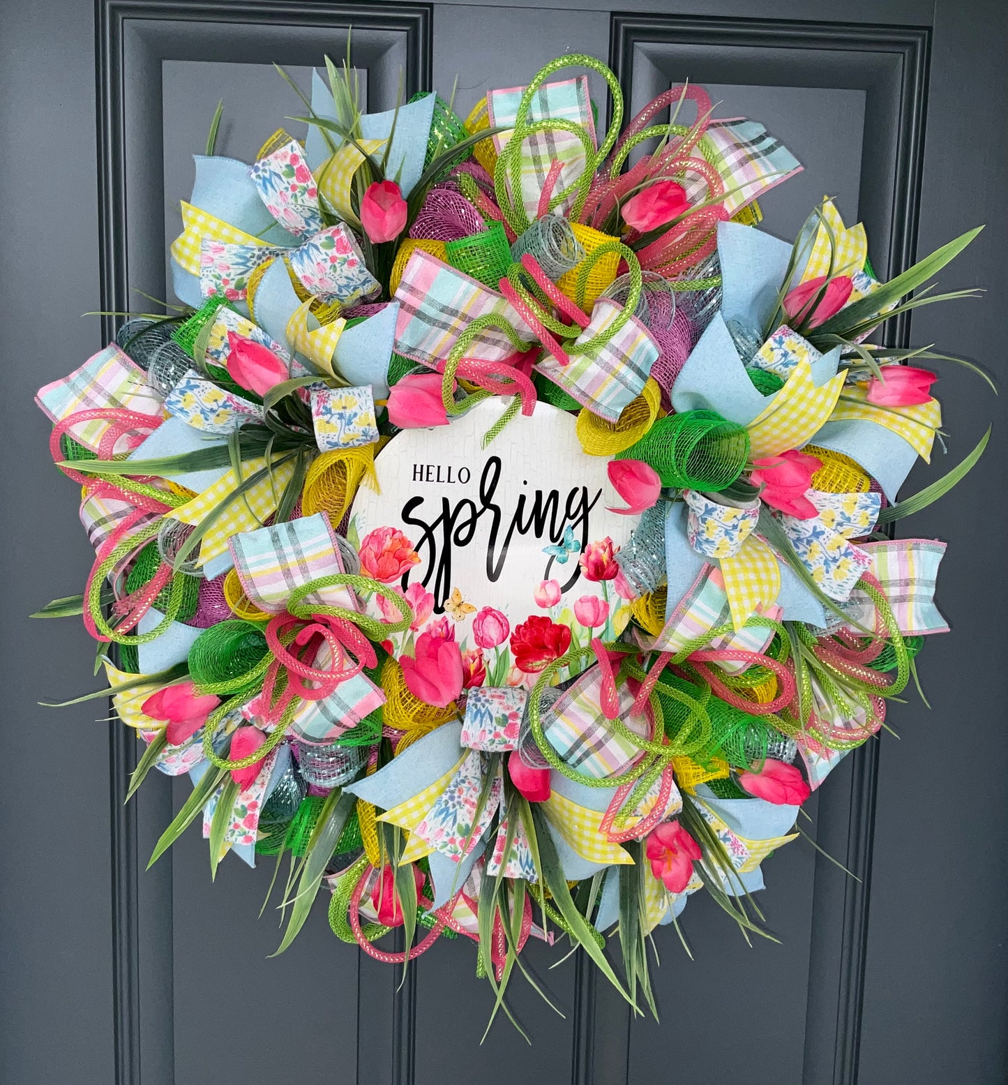 Spring Wreath for Front Door Tulip Wreath Gift for Mom Gift for Her Spring Decoration Spring Deco Easter Wreath Spring Door Hanger