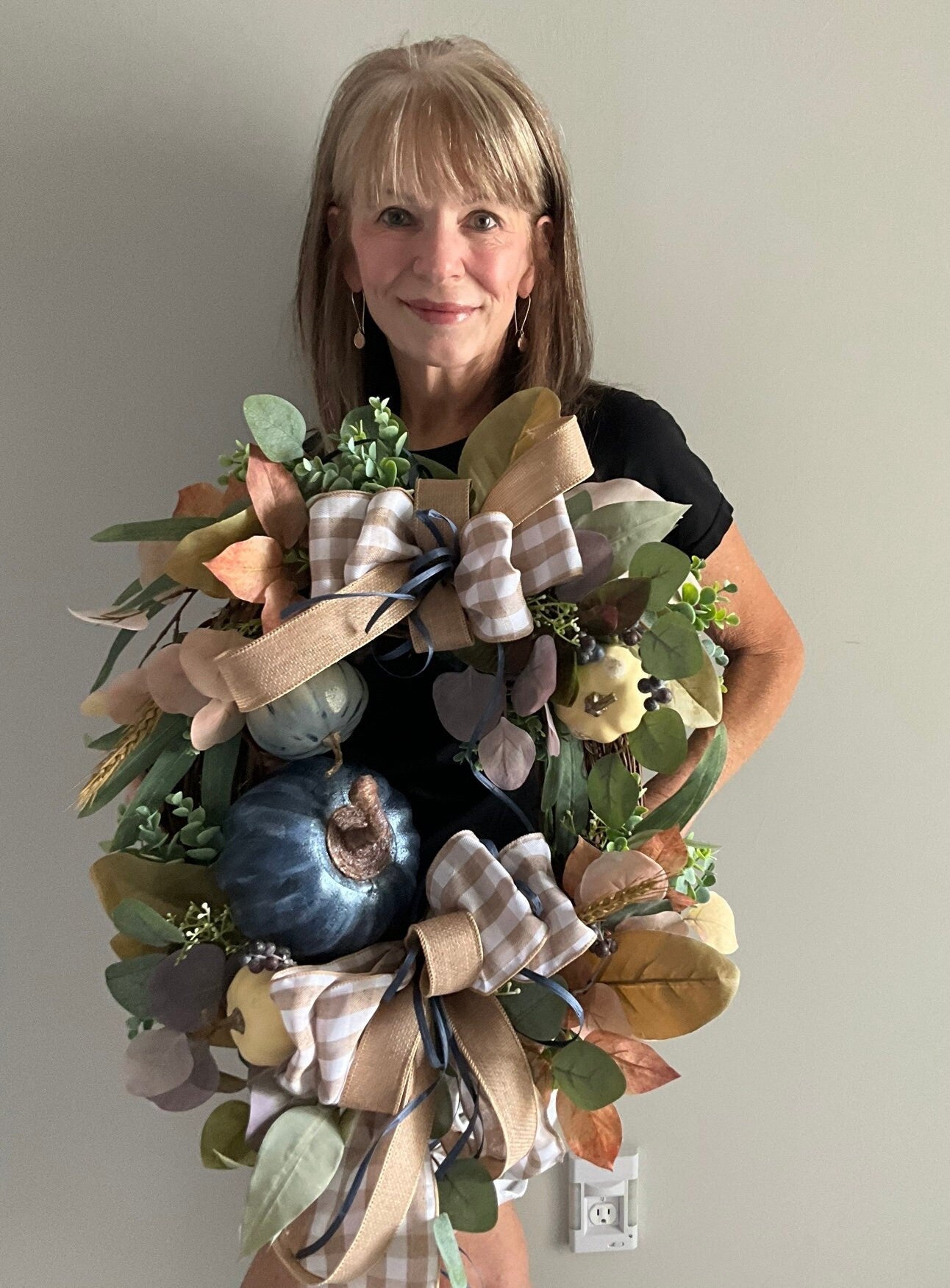 Rustic Fall Harvest Autumn Pumpkin Berry Grapevine Thanksgiving Wreath for Front Door, High End Fall Wreath, Fall Colors Wreath Pouf Designs