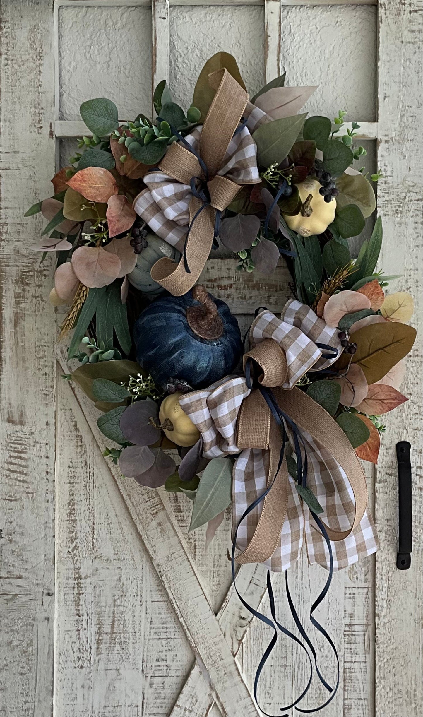 Rustic Fall Harvest Autumn Pumpkin Berry Grapevine Thanksgiving Wreath for Front Door, High End Fall Wreath, Fall Colors Wreath Pouf Designs