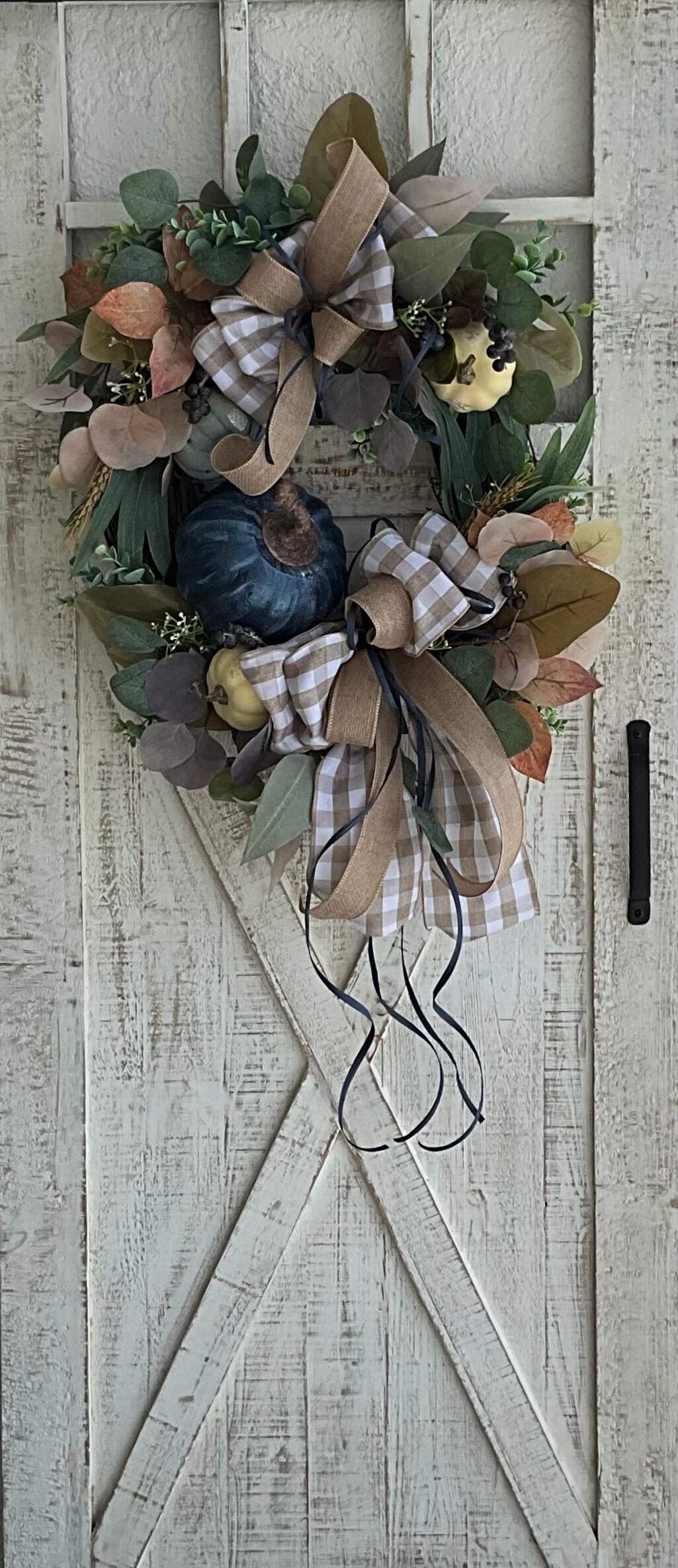 Rustic Fall Harvest Autumn Pumpkin Berry Grapevine Thanksgiving Wreath for Front Door, High End Fall Wreath, Fall Colors Wreath Pouf Designs