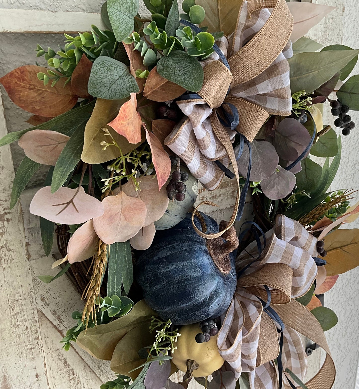 Rustic Fall Harvest Autumn Pumpkin Berry Grapevine Thanksgiving Wreath for Front Door, High End Fall Wreath, Fall Colors Wreath Pouf Designs