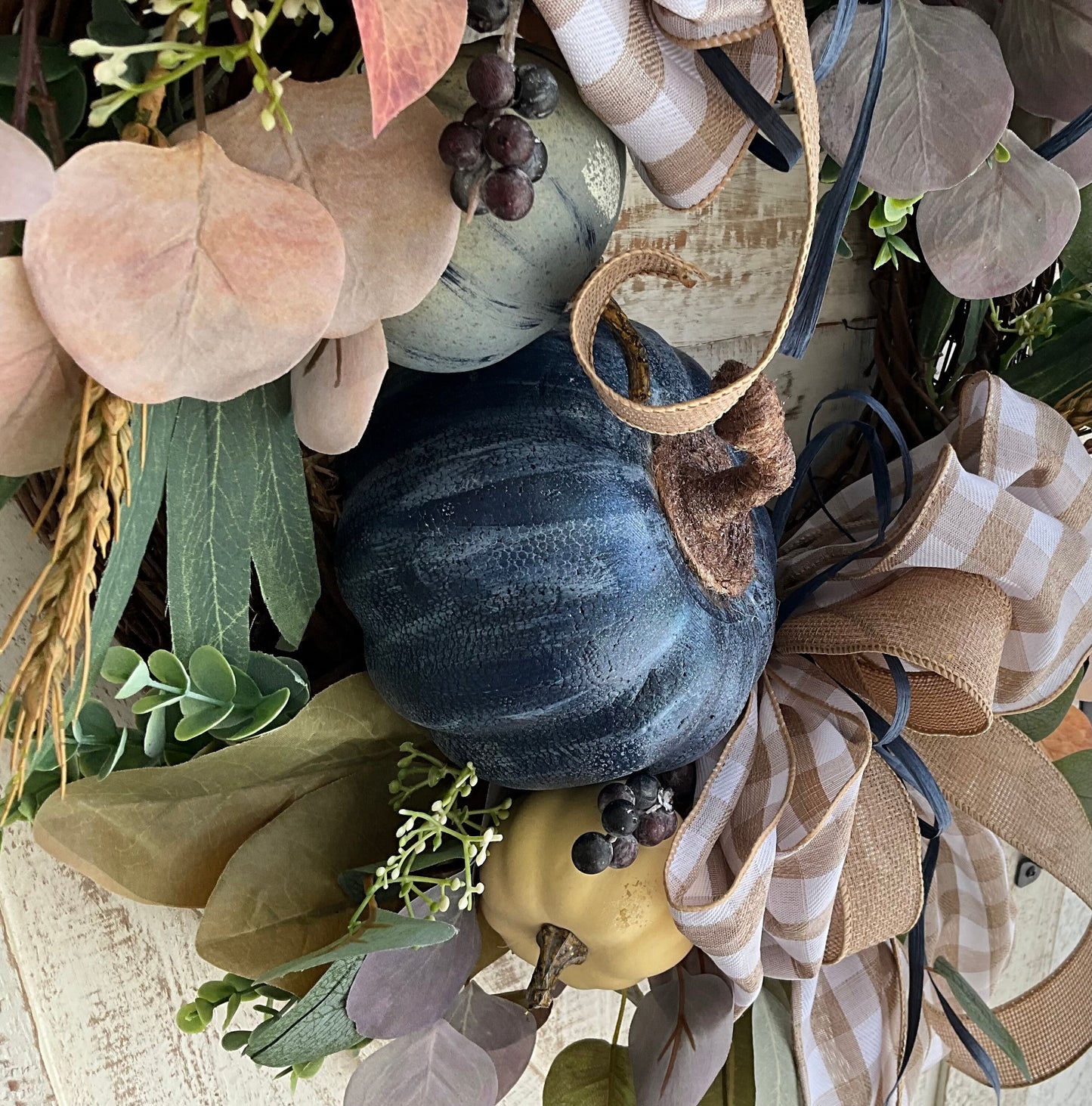 Rustic Fall Harvest Autumn Pumpkin Berry Grapevine Thanksgiving Wreath for Front Door, High End Fall Wreath, Fall Colors Wreath Pouf Designs