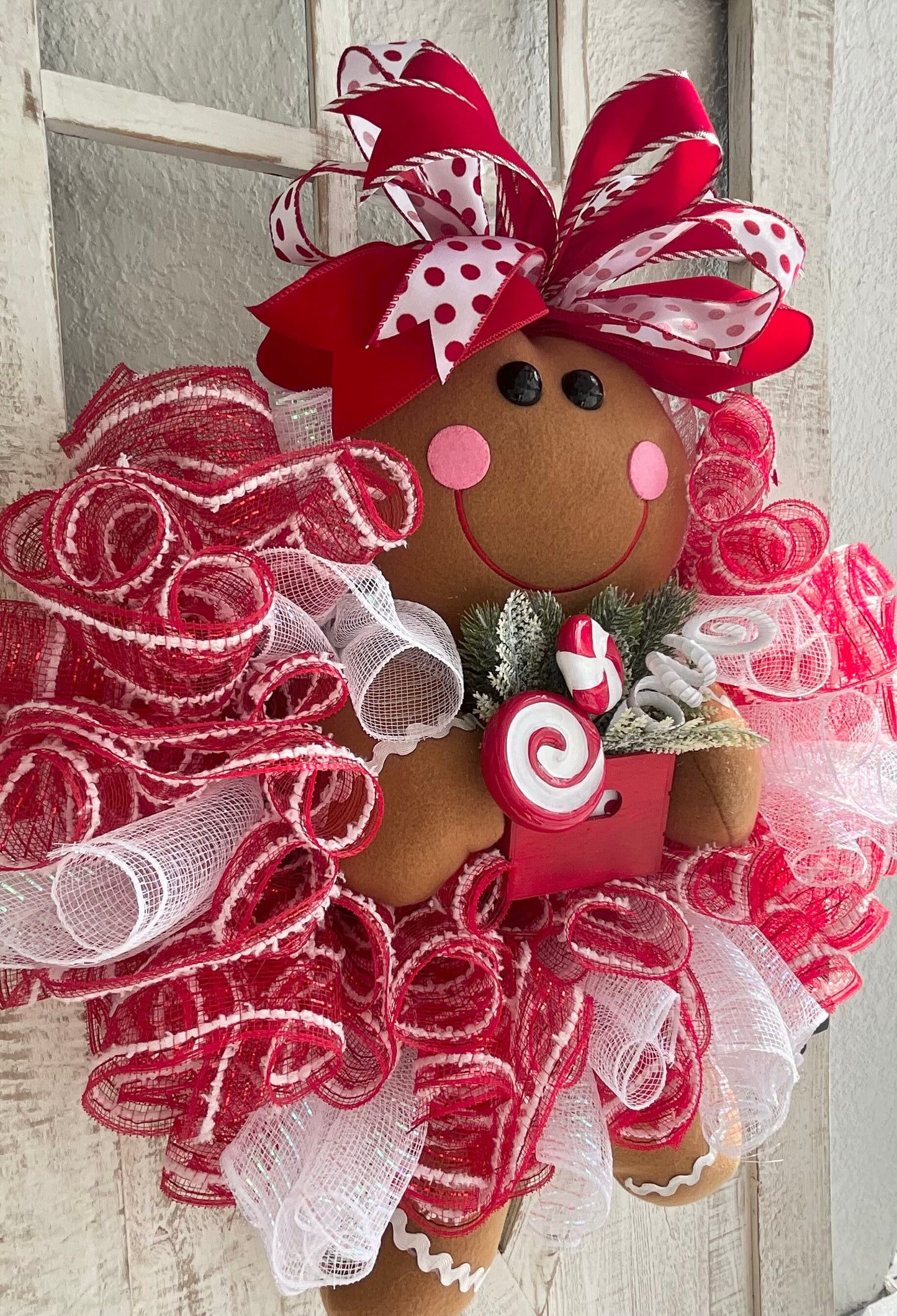 Gingerbread Girl Christmas Peppermint Wreath for Front Door, Gingerbread Girl Wreath, Christmas Wreaths, Peppermint Candy Wreath