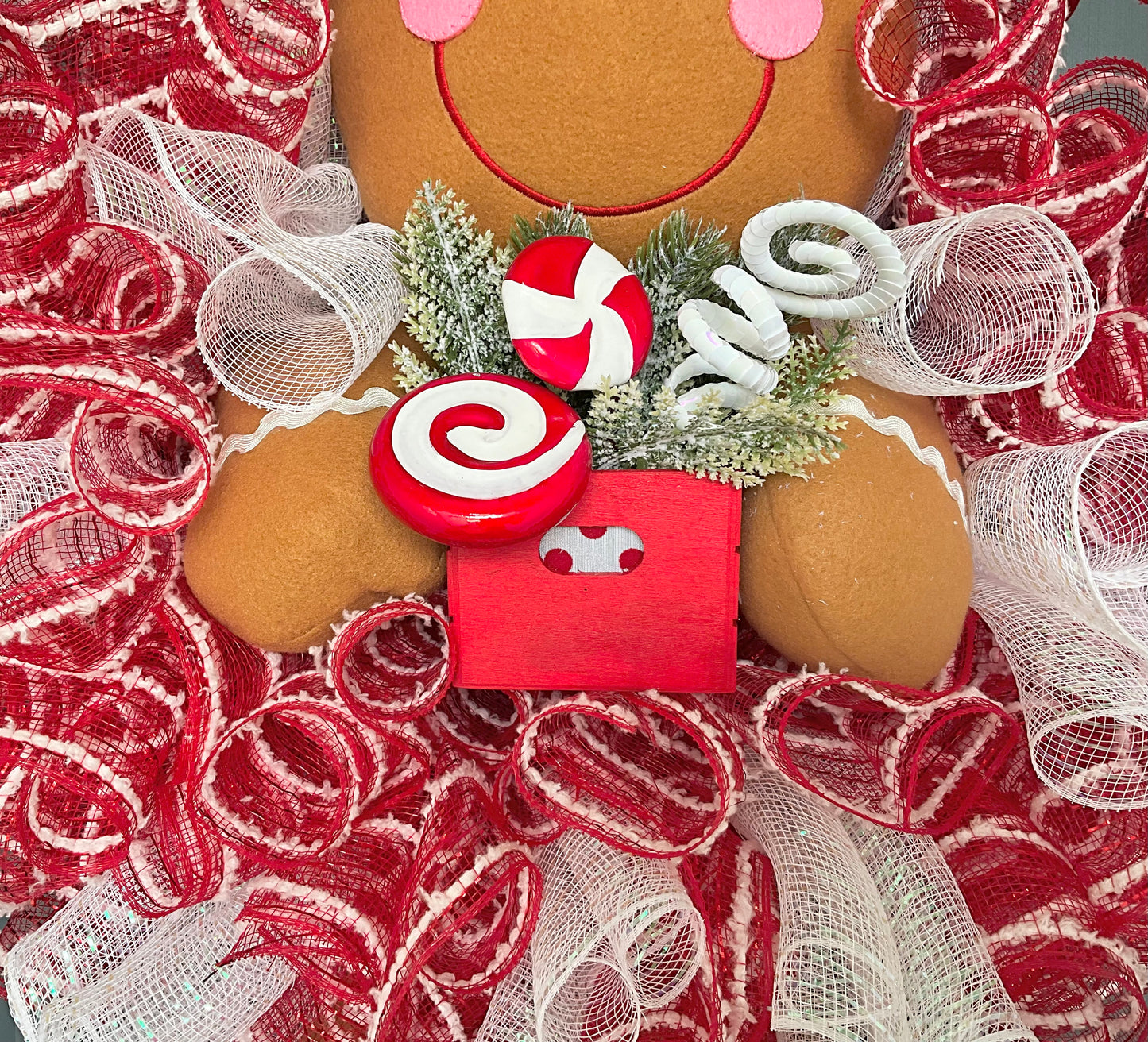 Gingerbread Girl Christmas Peppermint Wreath for Front Door, Gingerbread Girl Wreath, Christmas Wreaths, Peppermint Candy Wreath