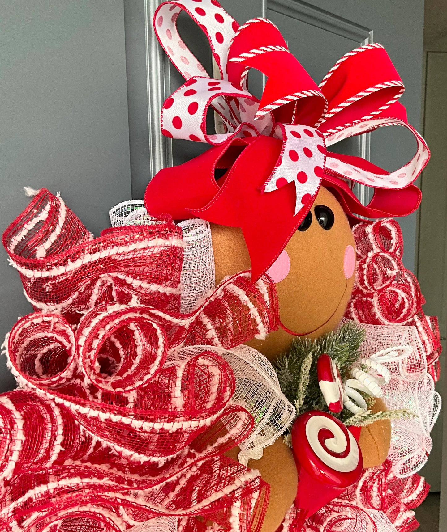 Gingerbread Girl Christmas Peppermint Wreath for Front Door, Gingerbread Girl Wreath, Christmas Wreaths, Peppermint Candy Wreath