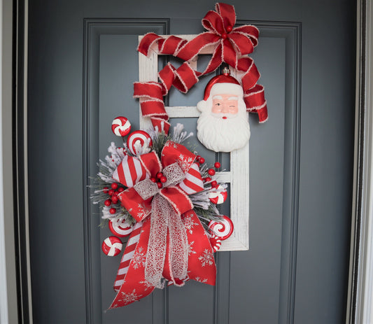 Santa Claus Christmas Wall Decoration Wreath, Winter Holiday Door Decor Picture Frame