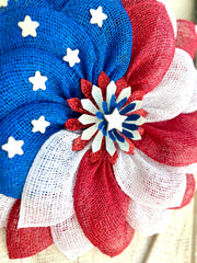 Patriotic Memorial Day Flower Stars Wreath for Front Door, Red White and Blue Fourth of July Floral Wreath, Cemetery or Welcome Home Wreath (Copy)