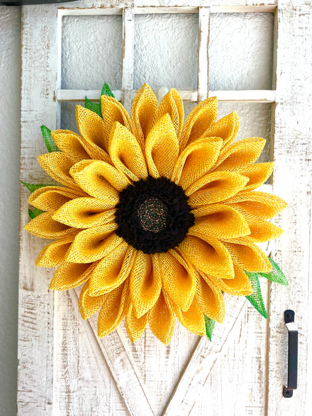 Yellow Sunflower Wreath with Leaves Sunflower Door Decoration for Front Door Flower Wreath Summertime Wreath Lanai Decor