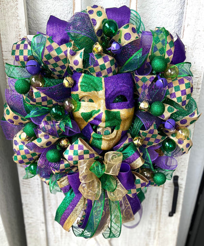 Mardi Gras Wreath with Mask for Front Door Mardi Gras Mask Wreath Decoration Mardi Gras Carnival Wreath Fat Tuesday Wreath Mardi Gras Decor