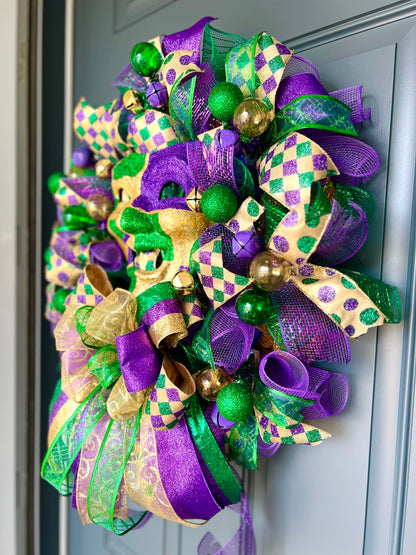 Mardi Gras Wreath with Mask for Front Door Mardi Gras Mask Wreath Decoration Mardi Gras Carnival Wreath Fat Tuesday Wreath Mardi Gras Decor