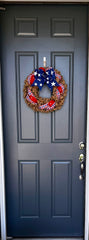 Patriotic Memorial Day Burlap Stars Americana Wreath for Front Door, Red White Blue Fourth of July USA Welcome Home Veterans Day