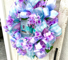 Hydrangea Beach Coastal Tropical Floral Wreath for Front Door Mothers Day Gift Spring Summer Everyday Wreath Coastal Waves Seashells Flowers
