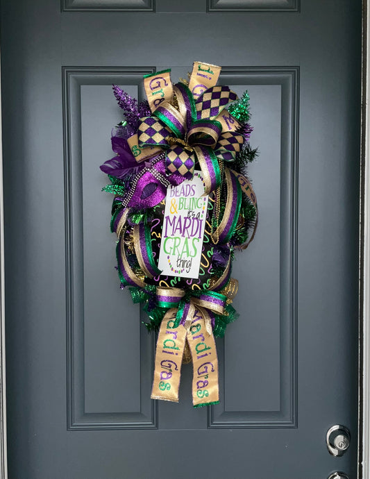 Mardi Gras Wreath for Front Door Swag Wreath for Mardi Gras Carnival Wreath Fat Tuesday Wreath Mardi Gras Decor