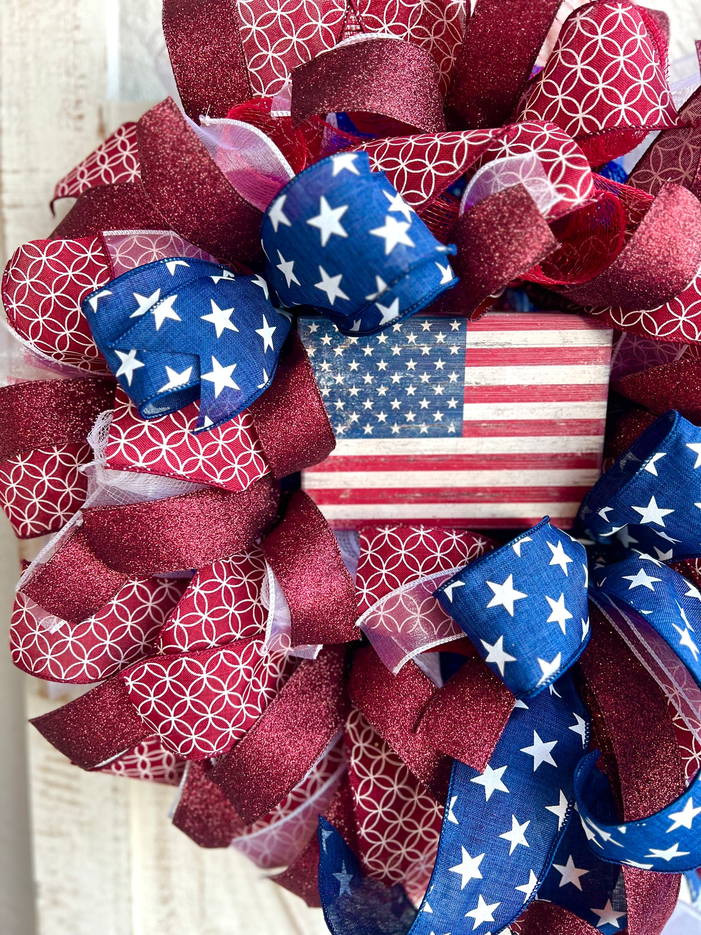 Patriotic Decor, Patriotic Wreath for Front Door, Memorial Day Americana Wreath, Red White Blue Fourth of July USA Welcome Home Veterans Day