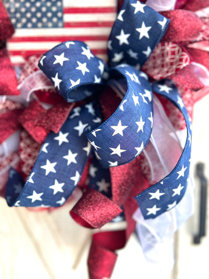 Patriotic Decor, Patriotic Wreath for Front Door, Memorial Day Americana Wreath, Red White Blue Fourth of July USA Welcome Home Veterans Day