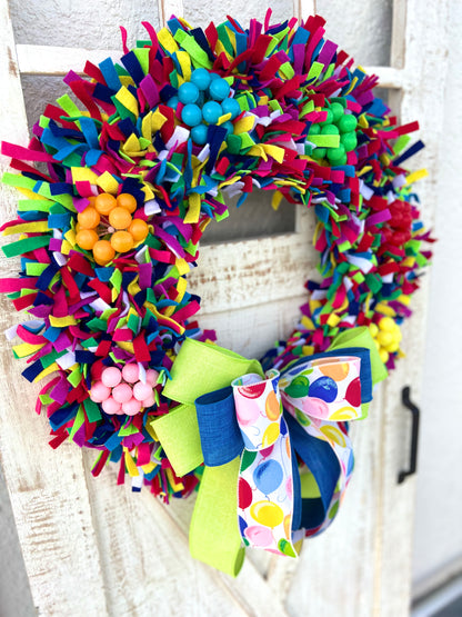 Happy Birthday Wreath for Front Door, Felt Birthday Party Wreath Decoration, Birthday Balloons Wreath Decoration, School Teacher Gift