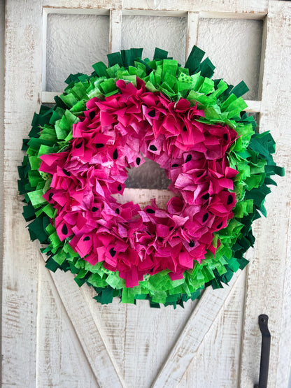 Summer Watermelon Wreath for Front Door, Summer Rag Wreath for Front Door, Rag Wreath, Fruit Wreath for Door, Fabric Wreath for Door