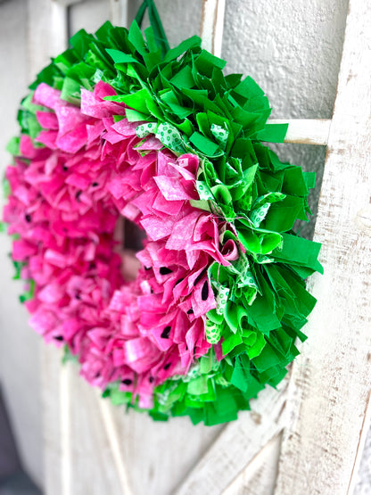 Summer Watermelon Wreath for Front Door, Summer Rag Wreath for Front Door, Rag Wreath, Fruit Wreath for Door, Fabric Wreath for Door