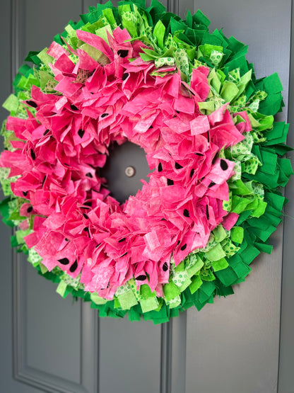 Summer Watermelon Wreath for Front Door, Summer Rag Wreath for Front Door, Rag Wreath, Fruit Wreath for Door, Fabric Wreath for Door