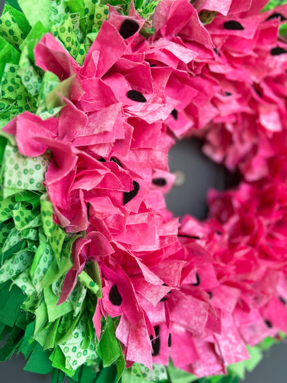 Summer Watermelon Wreath for Front Door, Summer Rag Wreath for Front Door, Rag Wreath, Fruit Wreath for Door, Fabric Wreath for Door