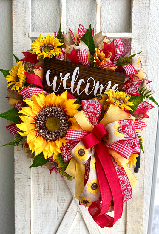 Fall Sunflower Welcome Wreath for Front Door, Sunflower Wreath, Welcome Wreath, Fall Decor, Country Porch Decor, Rustic Farmhouse Wreath