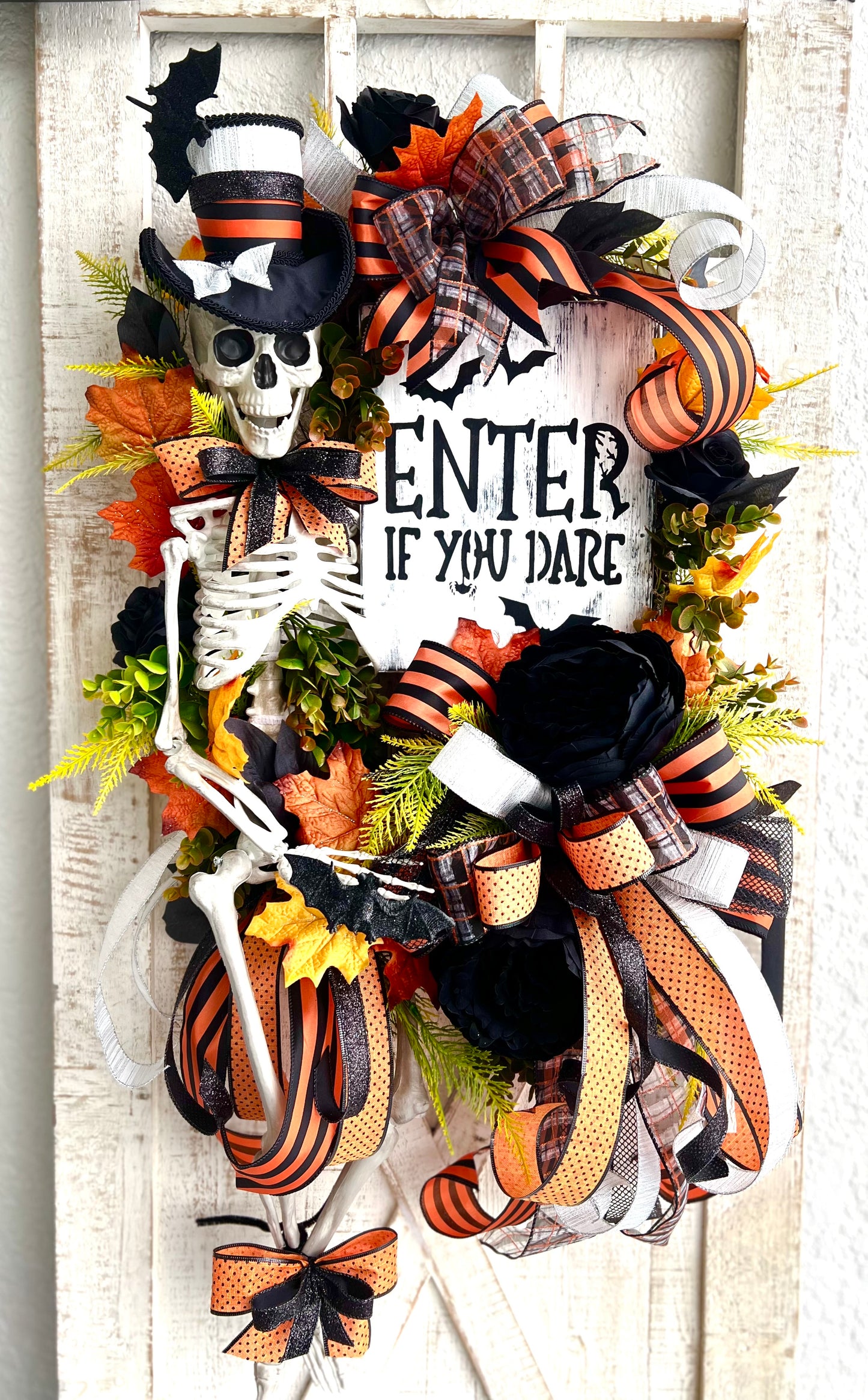 Halloween Wreath for Front Door, Skeleton Wreath for Front Door, Halloween Wreath, Haunted House Decor Enter if You Dare, Gothic Wreath