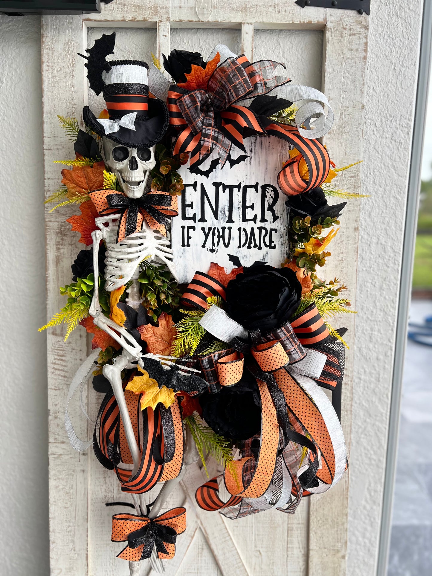 Halloween Wreath for Front Door, Skeleton Wreath for Front Door, Halloween Wreath, Haunted House Decor Enter if You Dare, Gothic Wreath