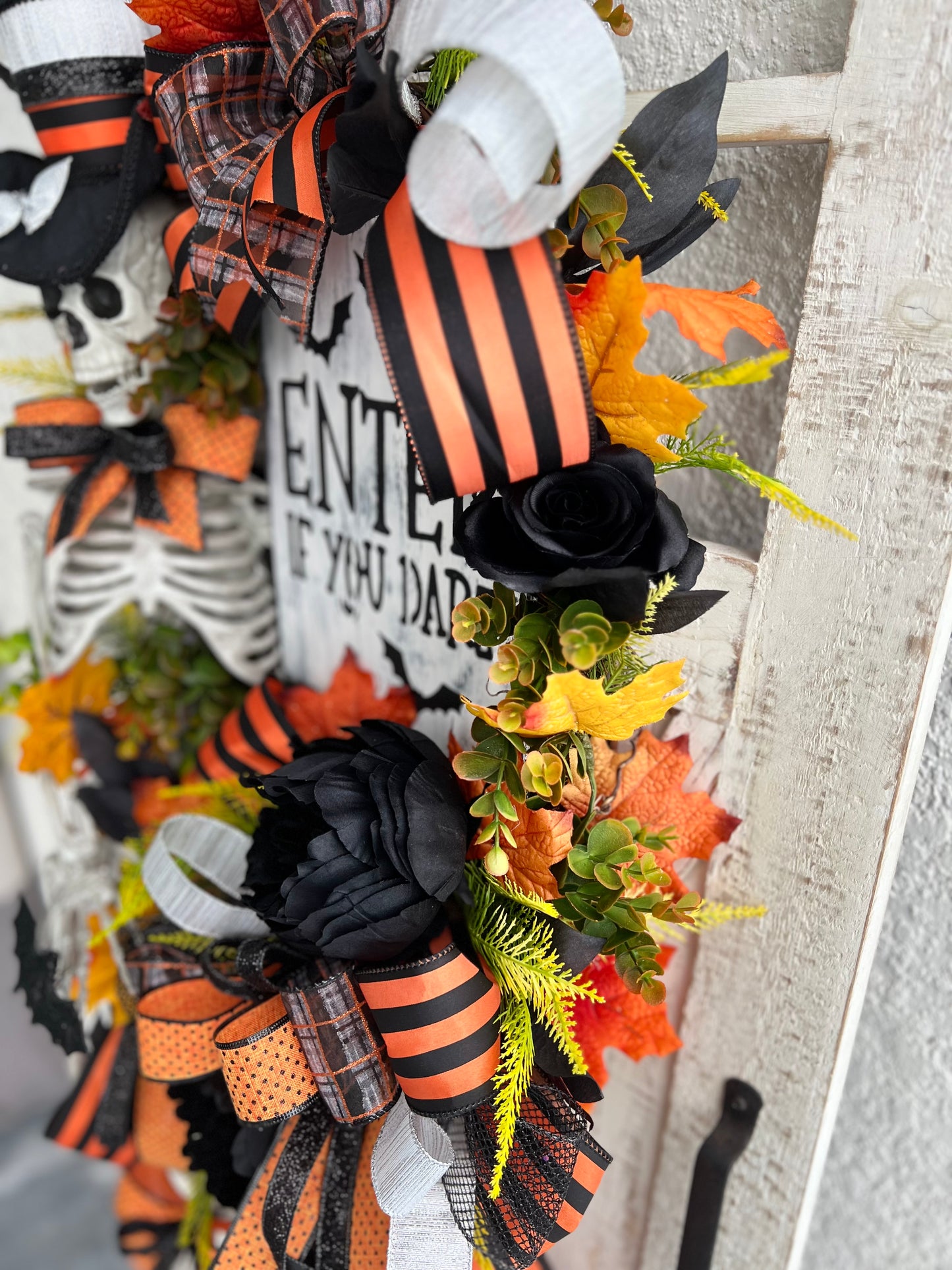 Halloween Wreath for Front Door, Skeleton Wreath for Front Door, Halloween Wreath, Haunted House Decor Enter if You Dare, Gothic Wreath