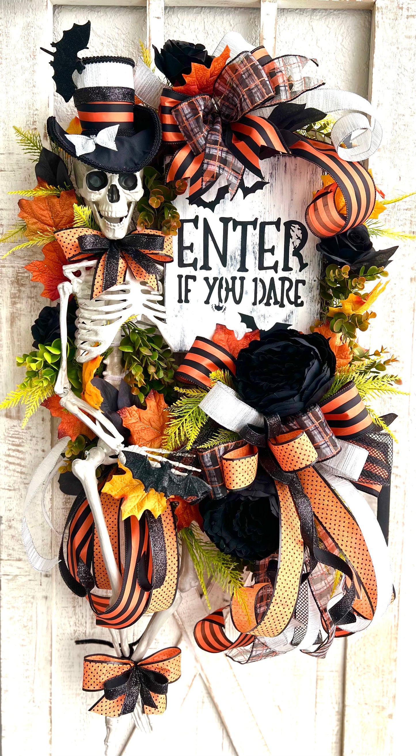 Halloween Wreath for Front Door, Skeleton Wreath for Front Door, Halloween Wreath, Haunted House Decor Enter if You Dare, Gothic Wreath