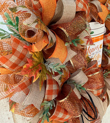 Thanksgiving Fall Harvest Autumn Turkey Wreath for front Door Autumn Fall Home Decoration Thankful and Blessed Pouf Designs by Valerie (Copy)