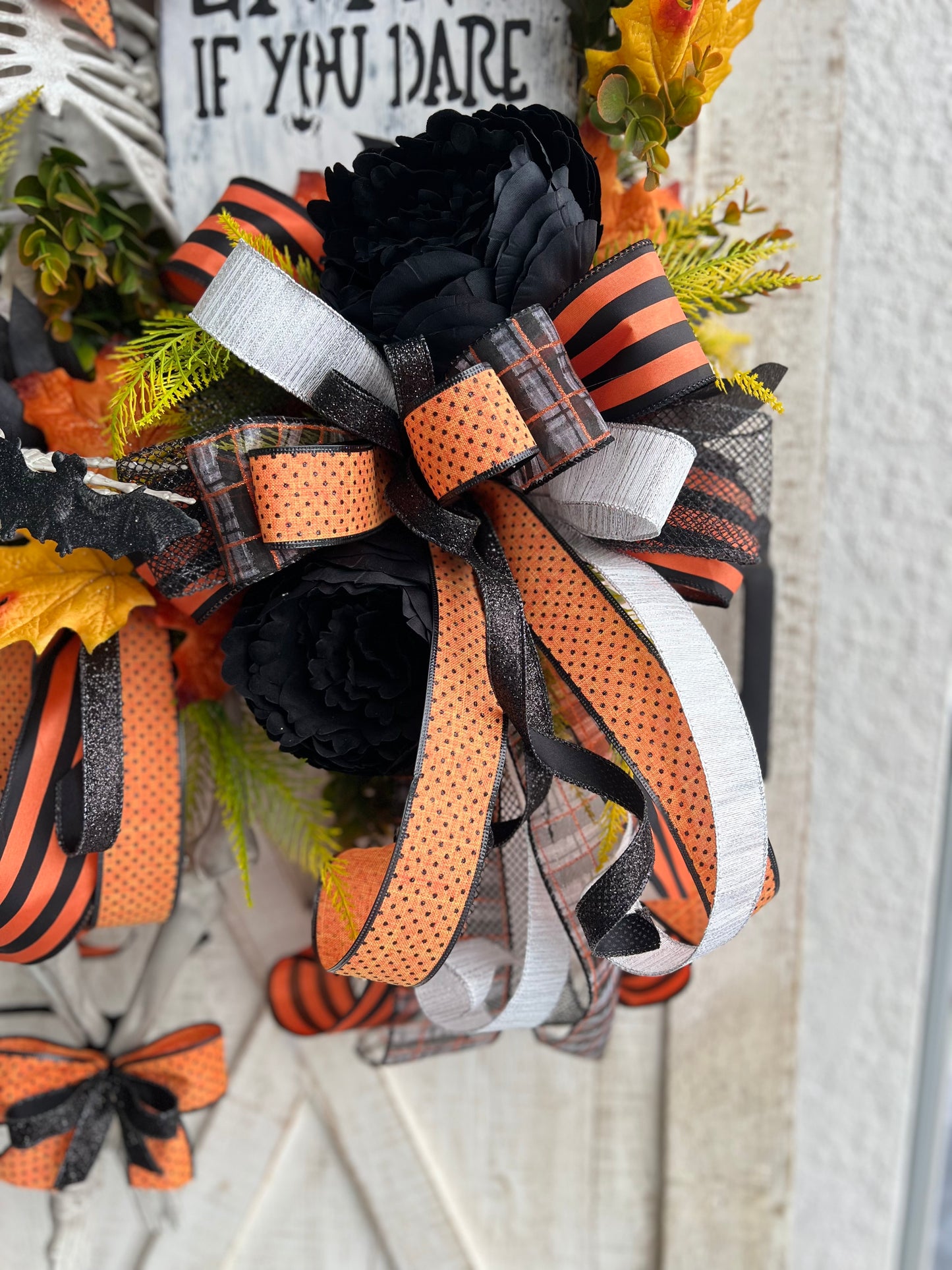 Halloween Wreath for Front Door, Skeleton Wreath for Front Door, Halloween Wreath, Haunted House Decor Enter if You Dare, Gothic Wreath