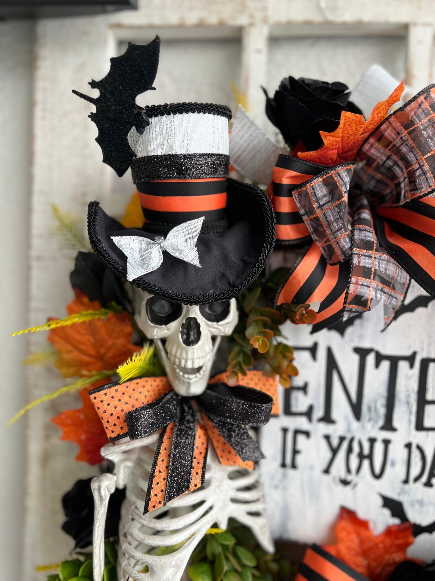 Halloween Wreath for Front Door, Skeleton Wreath for Front Door, Halloween Wreath, Haunted House Decor Enter if You Dare, Gothic Wreath