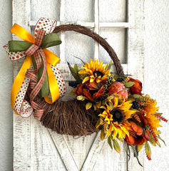 Autumn Harvest Thanksgiving Cornucopia Wreath, Fall Rustic Door Basket Wreath, Fall Door Decor Pouf Designs by Valerie Fall Front Door Decor