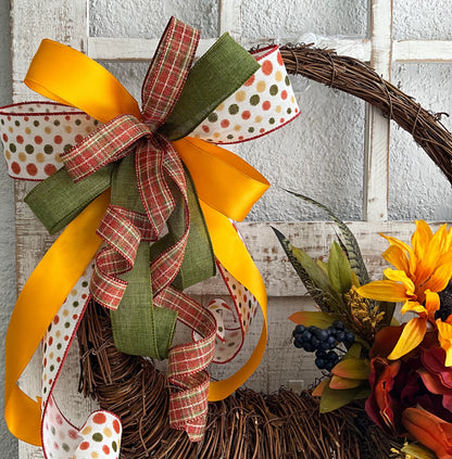 Autumn Harvest Thanksgiving Cornucopia Wreath, Fall Rustic Door Basket Wreath, Fall Door Decor Pouf Designs by Valerie Fall Front Door Decor