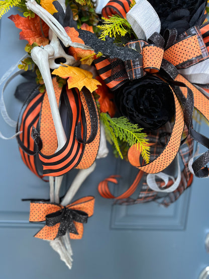 Halloween Wreath for Front Door, Skeleton Wreath for Front Door, Halloween Wreath, Haunted House Decor Enter if You Dare, Gothic Wreath