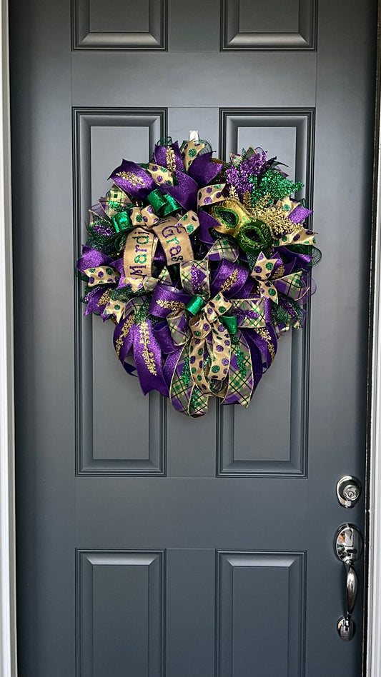 Mardi Gras Carnival Mask Wreath for Front Door, Mardi Gras Wreath, Carnival Wreath, Mardi Gras Fat Tuesday Decor, New Orleans Decoration