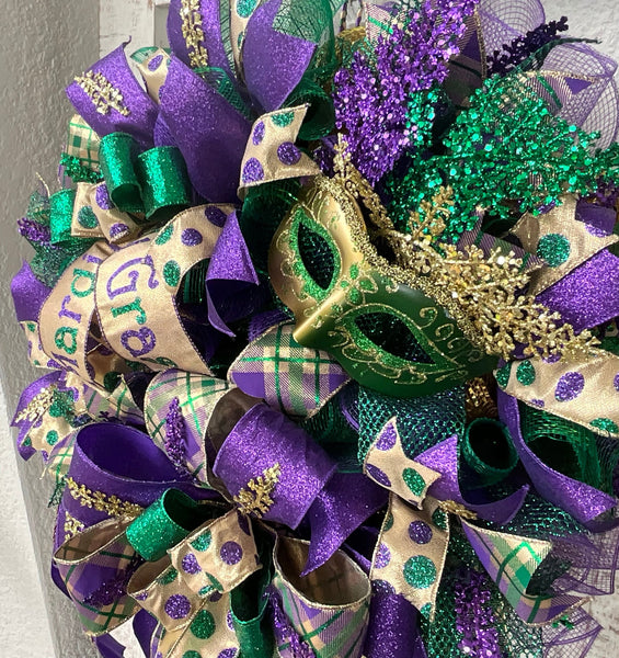 Mardi Gras Carnival Mask Wreath for Front Door, Mardi Gras Wreath, Carnival Wreath, Mardi Gras Fat Tuesday Decor, New Orleans Decoration